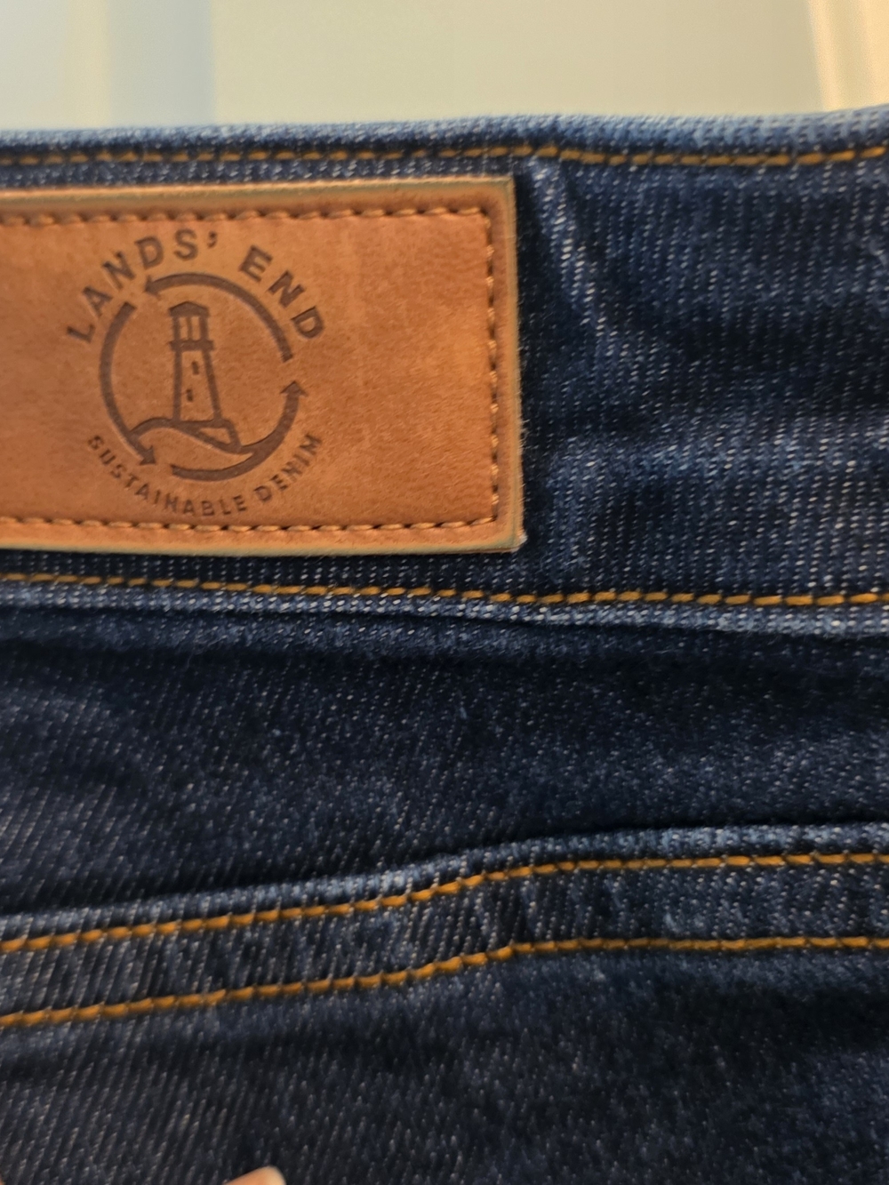 Lands' End Dark Blue Denim Jeans with Contrast Stitching - Picture 5 of 7